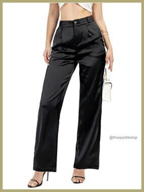 Satin Wide Leg Pleated High Rise Trousers Wedding Party Nightout Pants